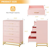 TrailBlaze 4 Drawer Dresser for Bedroom, Wooden Chest of Drawers, Modern Storage Tower with Metal Handles and Legs, Storage Organizer Unit with Anti-Tipping Device for Bedroom, Living Room, Pink TrailBlaze