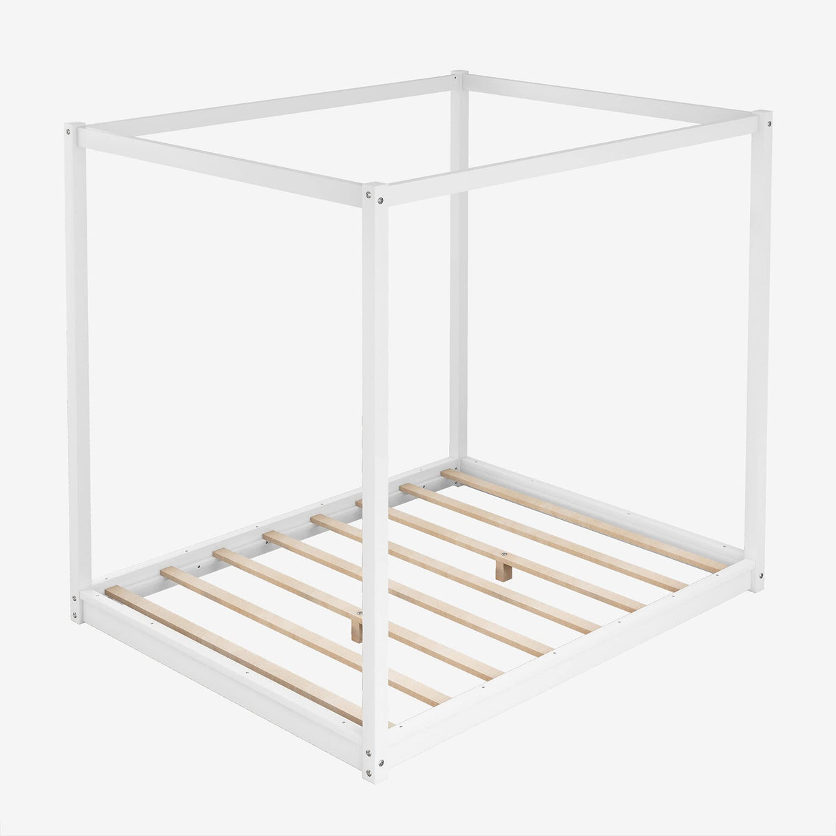 Merax Queen Size White Wooden Canopy Platform Bed Frame with Slat Support Merax