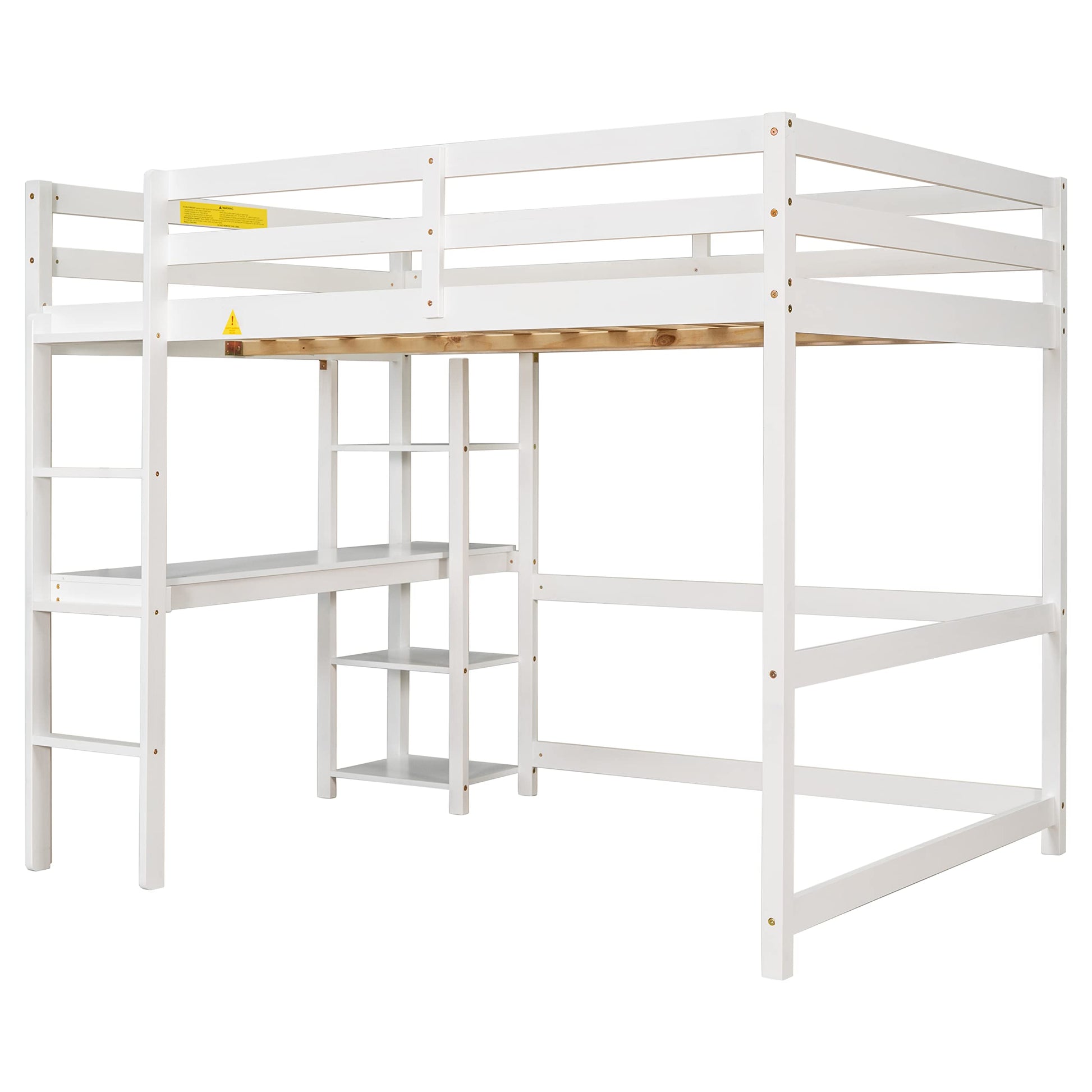 Bellemave White Full Size Loft Bed with Desk and Storage Shelves for Kids - WoodArtSupply