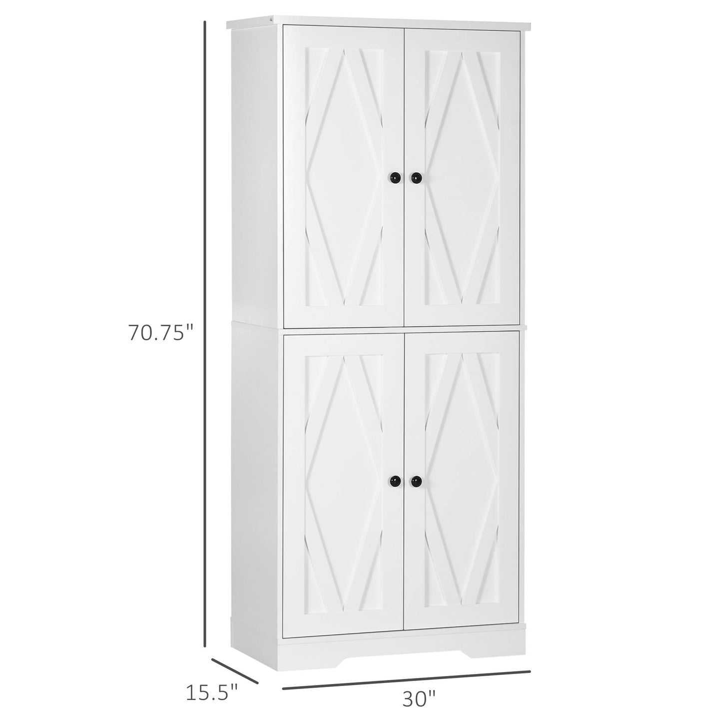 HOMCOM 70.75" Farmhouse Tall Kitchen Pantry Storage Cabinet, Freestanding Cabinets with Doors and Shelf Adjustability, 4 Door Kitchen Shelf Storage with 4 Tiers, White