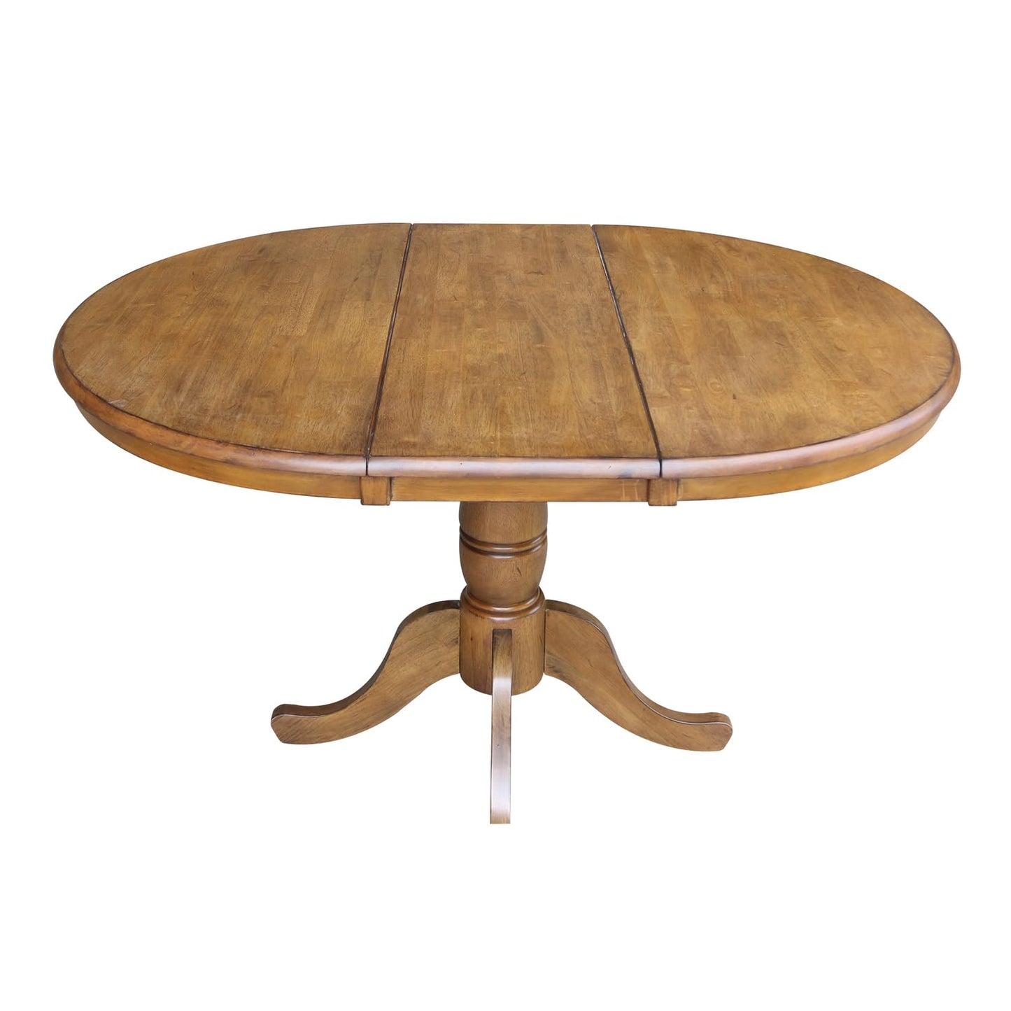 International Concepts 36" Round Top Pedestal Table with 12" Leaf-28.9" H-Dining Height, Pecan - WoodArtSupply