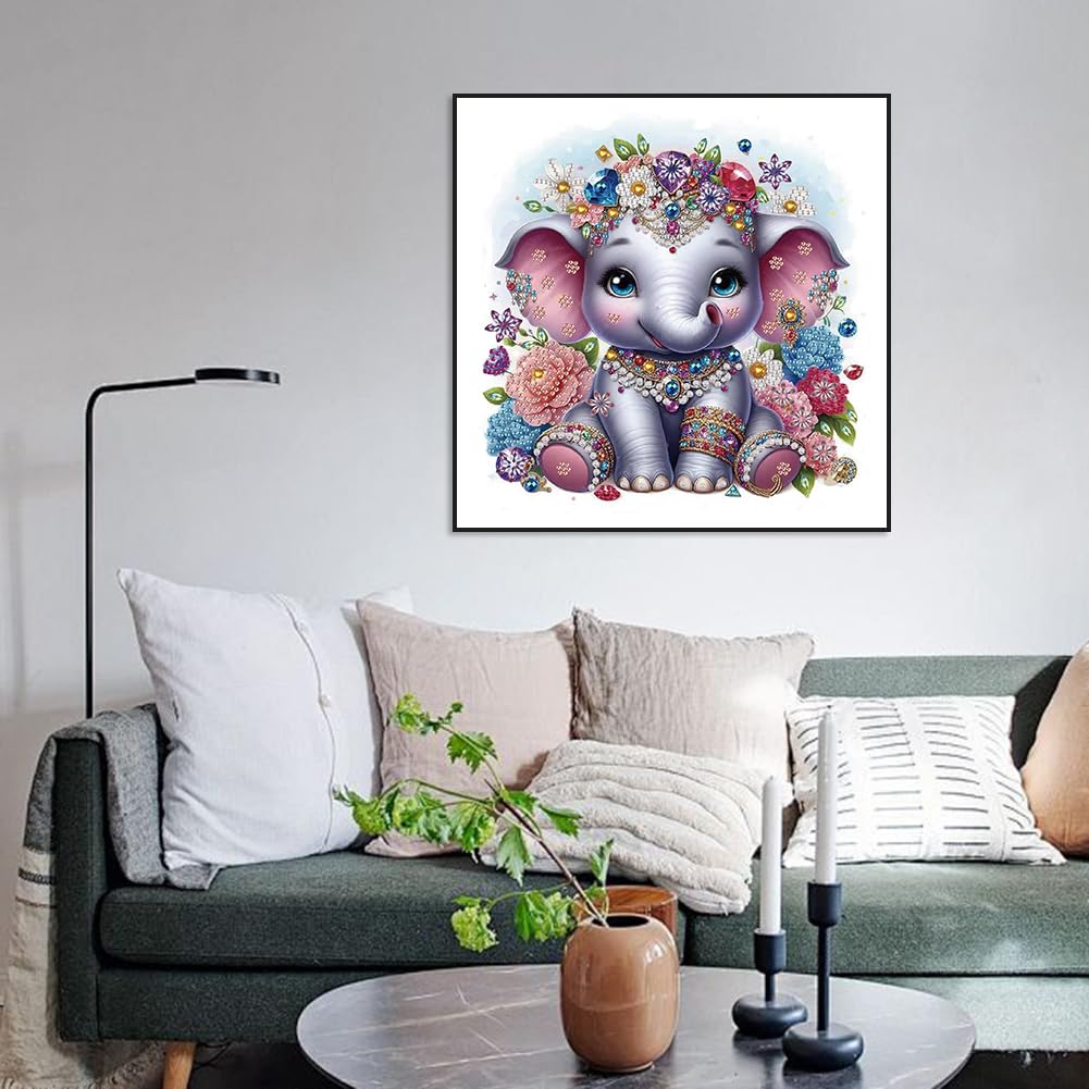 WSLWXSHM 5D Special Shape Diamond Art Kits for Beginners, Diamond Painting Kits for Adults Elephant, Crystal Rhinestones Diamond Painting for Home Wall Decoration Gift 12×12inch/30×30cm, Animal WSLWXSHM