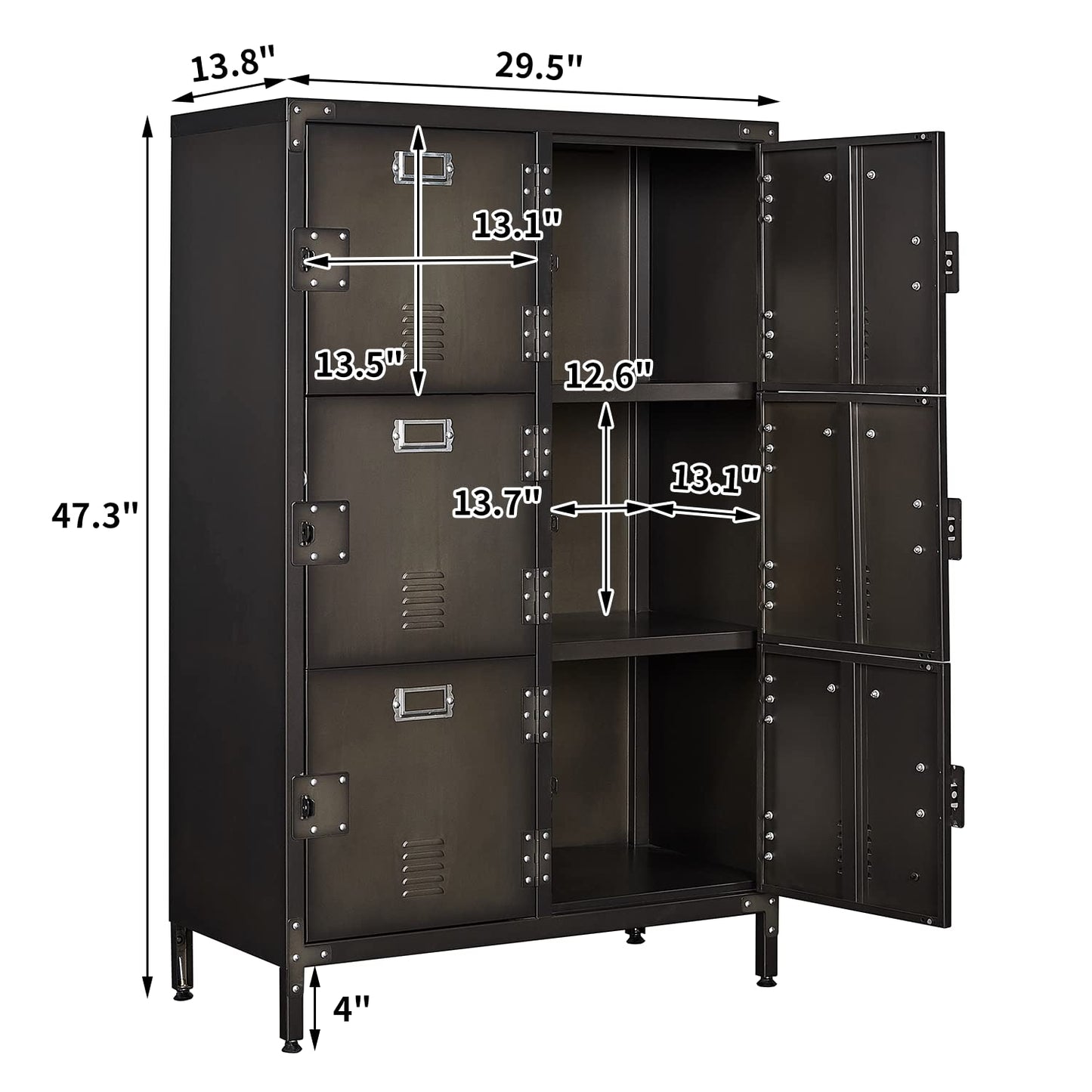 BYNSOE Metal Locker Storage Cabinet, 47.3” Employees Locker Industrial Steel Storage Cabinet with Shelves and 6 Lockable Doors for Home, School, Gym - WoodArtSupply