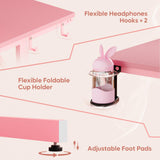 Bestier 52 Inch Gaming Desk with Power Outlets and USB Charging Ports, LED Small Computer Desk with Monitor Stand, Home Office Desk with Cup Holder & Headset Hooks, Desk for Office, Carbon Fiber Pink Bestier