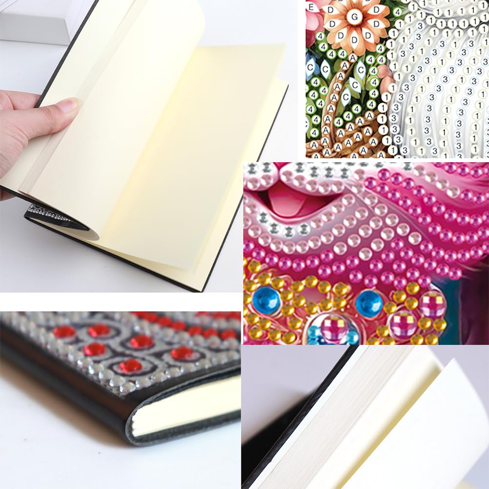 5D Diamond Art Painting Notebook Kits 50 Pages A5 Special Shaped Pink Cat Pattern Diamond Inlaid Handmade Notepad Drill Painting Wireless Strip Diary Book Birthdays Gifts for Teens Generic