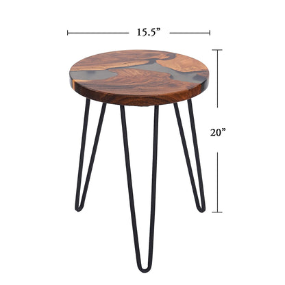 Warmaxx Wood Resin Round Side Table 15.5"x15.5"x20"H Rustic Black Epoxy Wooden Slab Tables Outdoor Natural Solid Handmade End Table for Living Room Patio Bedroom Nightstand Farmhouse - WoodArtSupply