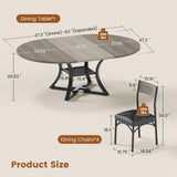 Itaar Round Extendable Dining Table Set for 4-6 People, 5-Piece Kitchen Table Set with 4 Cushion Chairs, Dining Room Table for 6 with MDF Board & Metal Frame for Small Space, Easy Clean, Rustic Grey Itaar