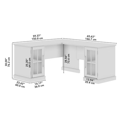 Bush Furniture Westbrook 60W L Shaped Desk with Storage in White Ash | Farmhouse Desk for Home Office Workspace - WoodArtSupply