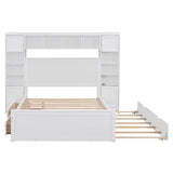Full Storage Bed with Bookcase Headboard, Full Size Platform Bed with Trundle and 2 Storage Drawers, Solid Wood Full Size Bed Frame with Cabinet and Bookshelf, No Box Spring Needed - White Harper & Bright Designs