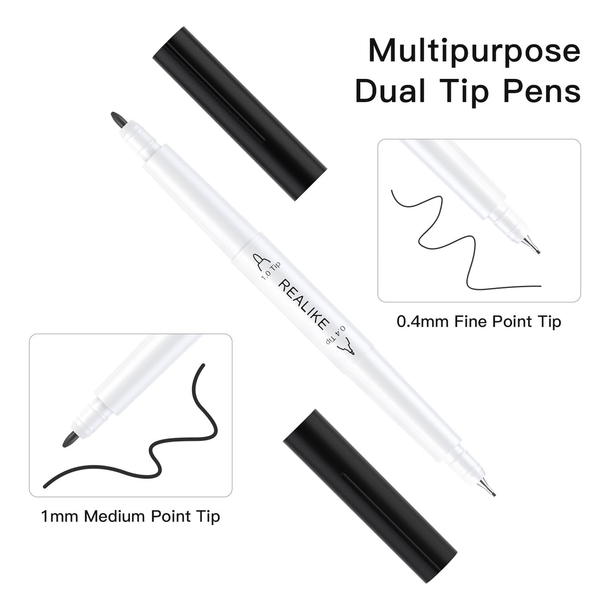 REALIKE Dual Tip Infusible Pens for Cricut Maker 3/Maker/Explore 3/Air 2/Air, Black Pens Set of 7 Pack Dual Tip Sublimation Markers Pens for Cricut Mug Press/Heat Press (0.4 Tip & 1.0 Tip) REALIKE