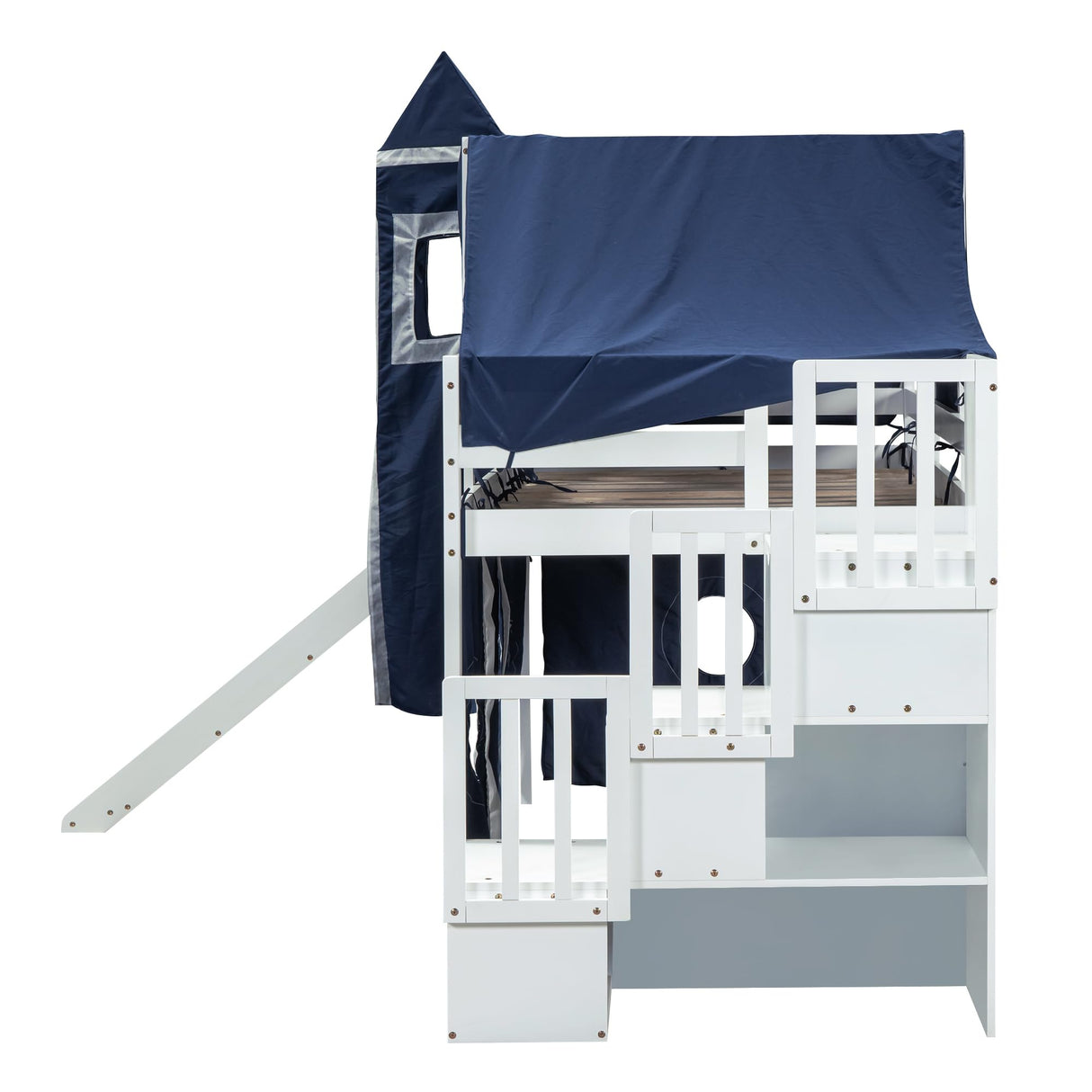 Harper & Bright Designs House Loft Bed with Slide and Storage Stairs, Wood Kids Loft Bed with Tent and Tower, Playhouse Loft Bed Frame for Kids, Teens (Twin Size, Blue) Harper & Bright Designs