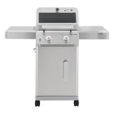 Monument Grills 2-Burner Stainless Steel Liquid Propane Gas Patio Garden Barbecue Grill with Clearview® Lid, Knob Control, and Two Foldable Shelves Mesa200S with BBQ Cover Monument Grills