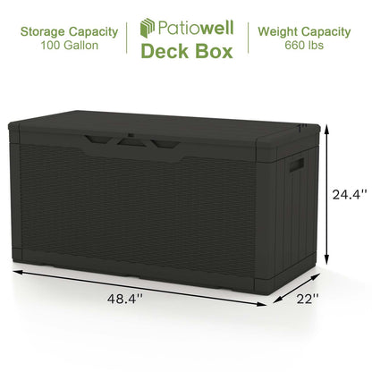 Patiowell 100 Gallon Resin Deck Box, Waterproof Large Outdoor Storage Box with Padlock for Patio Furniture, Toys and Garden Tools, Black - WoodArtSupply