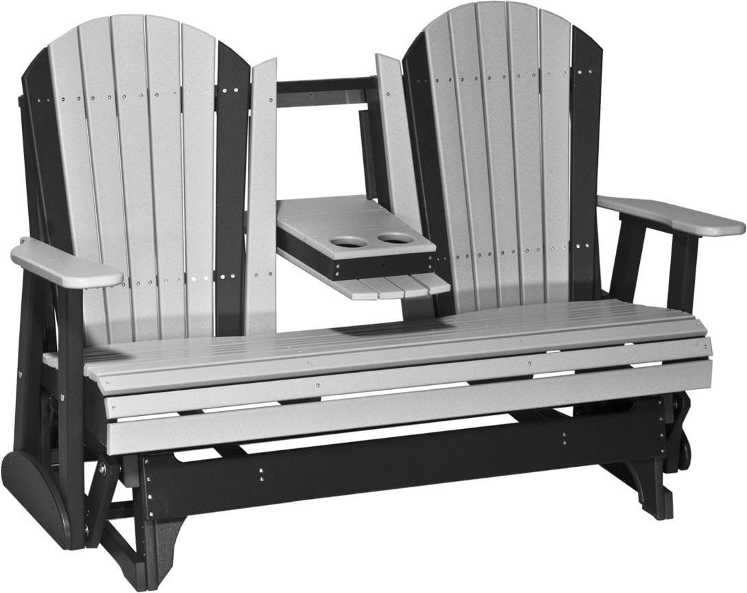 LuxCraft 5' Adirondack Double Glider Bench, 2 Person Glider Chair, Outdoor Glider Bench, Outdoor Loveseat Glider (Dove Gray on Black) - WoodArtSupply