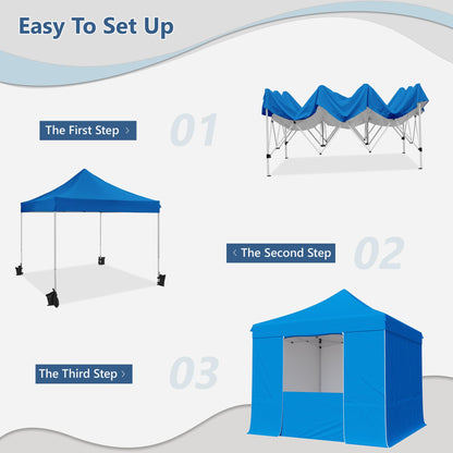 10x10 Pop Up Canopy Tent with 4 Removable Sidewalls, Heavy Duty Easy Up Canopy with 4 Sandbags for Weight, 100% Waterproof Winter Canopy Outdoor,1 Person Easy Set up, with Portable Roller Bag,Blue