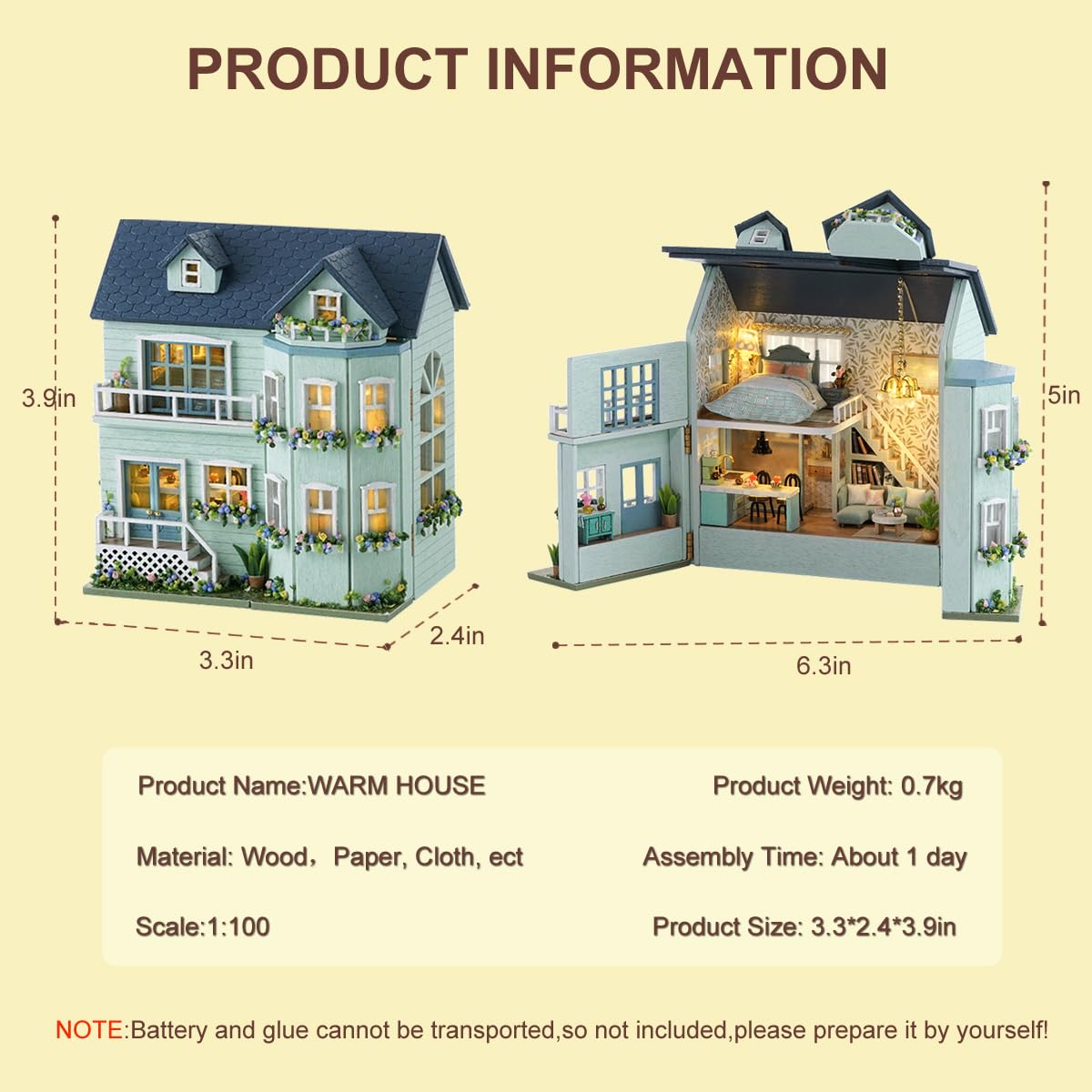 DIY Miniature House Kit, CUTEROOM Wooden Dollhouse Kit Mini House Making Kit with Furnitures, DIY Dollhouse Kit Birthday Gift for Women and Girls (Warm Manor) CUTEROOM