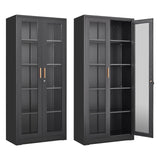 Display Cabinet with Glass Doors,Curio Cabinet with Lock,71" Metal Tall Display Case Cabinet with 4 Adjustable Shelves, Black Bookcase Locking Glass Display Cabinet for Living Room, Kitchen，Commercial SteeLoong