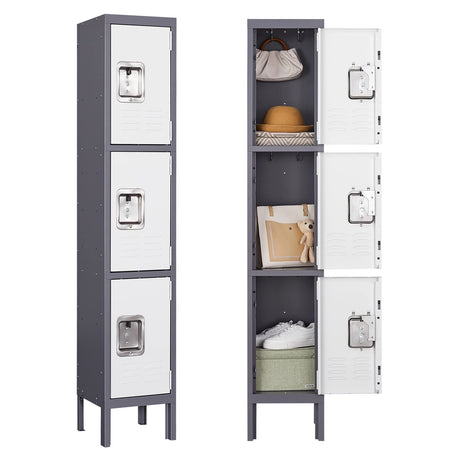 AFAIF Metal Storage Locker, Metal Locker with 3 Doors, 66" Tall Steel Storage Lockers for Employees, Locker Storage Cabinets Organizer for School, Gym, Home Office, Staff AFAIF