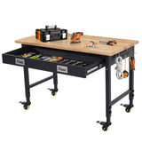 Sunvasagoo 48" Heavy Duty Workbench - Adjustable Height, Solid Rubber Wood & Metal Frame, Drawer Storage & Backplate, 2000 LB Capacity, Power Outlets, Hooks, Garage Storage Sunvasagoo
