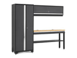 NewAge Products Bold Series Gray All-in-one 4pc Set, 30 in. Locker, Wall Cabinet, 60 in RTA Workbench with Bamboo Worktop, 24-Gauge Heavy Duty Steel Garage Storage Cabinets, 73501 NewAge Products Inc.