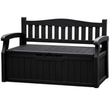 JUMMICO 80 Gallon Resin Outdoor Storage Bench, Large Deck Box with Armrest, Lockable & Waterproof for Garden, Home, Patio, Pools (Black) JUMMICO
