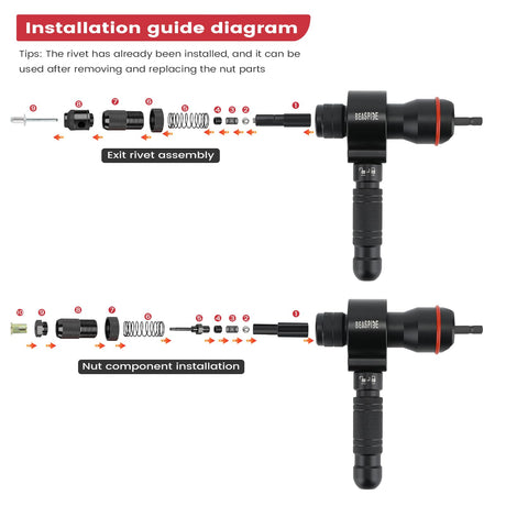 Beaspire Cordless Drill Electric Rivet Gun Adapter, 2-in-1 Rivet Nut Adapter Kit with 7 Metric Mandrels, and 6 Sizes of Rivet Heads, 65Pcs Assorted Rivet Nuts, Carrying Case Beaspire