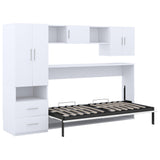 Merax Twin Murphy Bed Cabinet with Storage Wardrobe, Wood Folding Wall Cabinet Bed w/Open Shelves & Drawers, for Guest Room, Home Office, White Merax