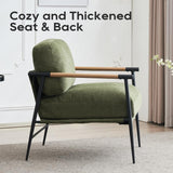 Accent Chair Mid Century Modern Armchair for Living Room,Bedroom,Office,Lounge Comfy Chenille Upholstered Soft Removable Washable Cushions and Pillows,Metal Wood-Grain Armrest Legs,Green Comfort Stretch