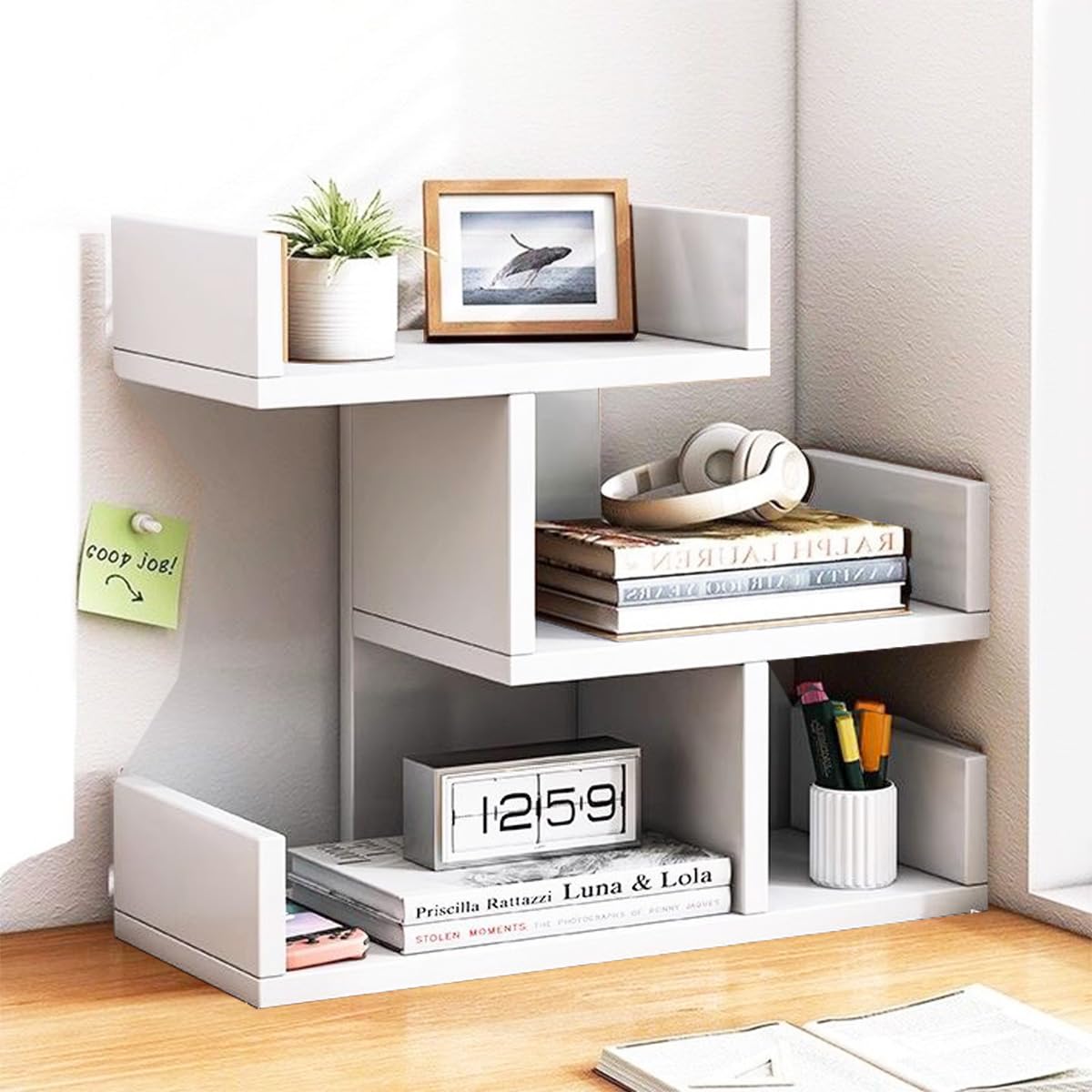 Desktop Bookshelf 3 Tier Tree Bookshelf，Wood Desktop Storage Organizer Multipurpose Bookcase Display for Bedroom, Living Room Office,Study (White) Generic