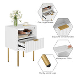 Aienvey Nightstand,Modern Bedside Table with Gold Frame,White Night Stand,Bedside Furniture, Modern Side Table with Drawer and Shelf for Bedroom,Living Room (White) Aienvey