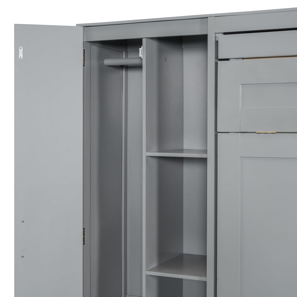 Merax Queen Size Murphy Bed Wall Bed with Shelves, Drawers and LED Lights,Gray Merax