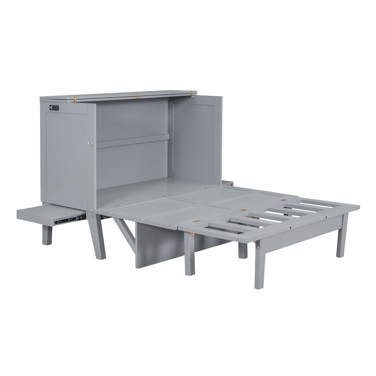 Harper & Bright Designs Full Size Murphy Bed, Full Murphy Cabinet Bed with USB Port and Removable Shelves on Each Side, Gray Harper & Bright Designs