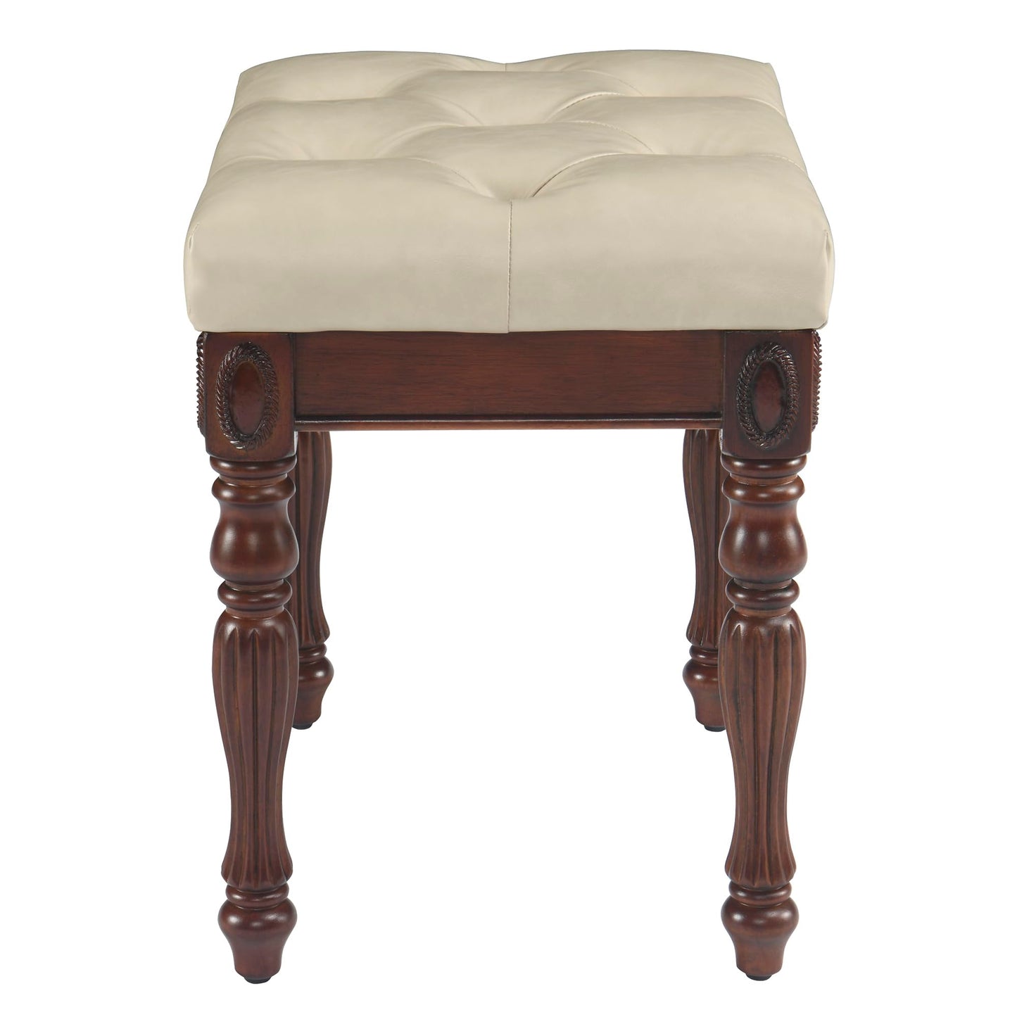 MODERION Vanity Bench Stool with Padded Cushion, Piano Bench with Solid Wood Carving Legs, Home Chairs Button Breathing Leather Upholstered Seat, - WoodArtSupply