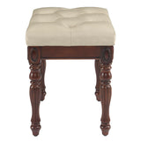 MODERION Vanity Bench Stool with Padded Cushion, Piano Bench with Solid Wood Carving Legs, Home Chairs Button Breathing Leather Upholstered Seat, MODERION
