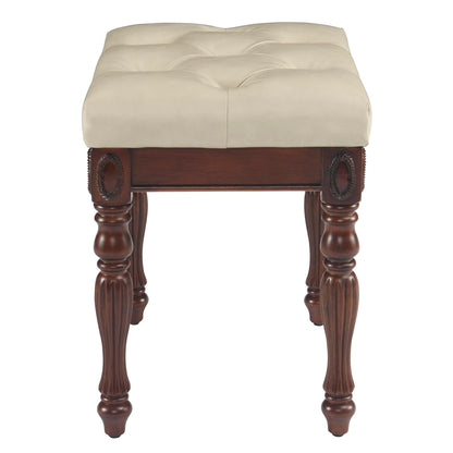 MODERION Vanity Bench Stool with Padded Cushion, Piano Bench with Solid Wood Carving Legs, Home Chairs Button Breathing Leather Upholstered Seat, - WoodArtSupply