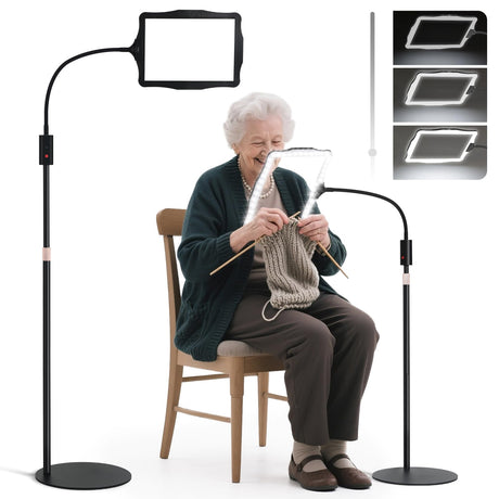 Large Floor Magnifying Glass with Light and Stand, 48-LED Lighted Adjustable Height Floor Magnifying Lamp with 360° Flexible Gooseneck, Hands Free Magnifier for Reading Crafts Painting Close Work Cojoycs