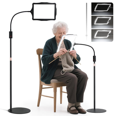 Large Floor Magnifying Glass with Light and Stand, 48-LED Lighted Adjustable Height Floor Magnifying Lamp with 360° Flexible Gooseneck, Hands Free Magnifier for Reading Crafts Painting Close Work