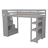 Bellemave Modern Twin Loft Bed with Stairs, Storage Drawers, and Shelves in Grey Bellemave