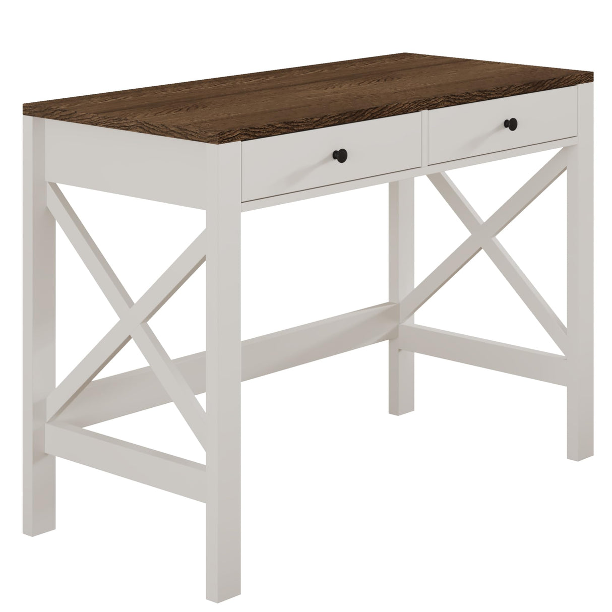 ChooChoo Farmhouse Desk 39" Computer Desk with Drawers, Small Study Writing Table with Stable X Frame for Home Office ChooChoo