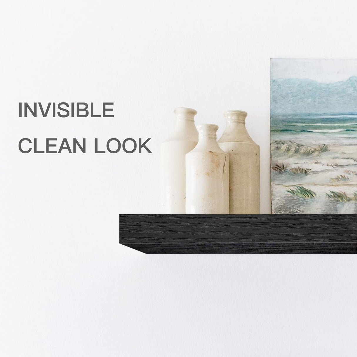 QEEIG Bathroom Floating Shelves for Wall - 15.7" Wall Mounted Shelf Over Toilet Farmhouse Home Decor Display Bookshelf Small 15.7 x 6.7 inch Set of 2, Black (008-40B) QEEIG