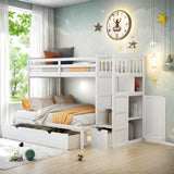 SOFTSEA Twin Over Twin Bunk Beds with Drawers, Twin Over Full Bunk Bed with Stairs and Storage Cabinet Convertible Bunk Bed for Kids SOFTSEA