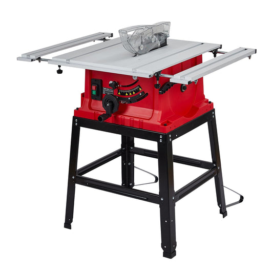 Table Saw, MERXENG 10 Inch 15A Multifunctional Saw With Stand & Push Stick, 90° Cross Cut & 0-45° Bevel Cut, 5000RPM, Adjustable Blade Height for Woodworking, Red - WoodArtSupply