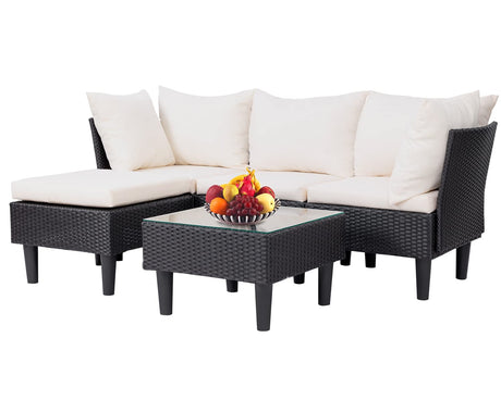 FDW Outdoor Sectional Rattan Chair Wicker Conversation Set Sofas, 5-Piece, Khaki FDW