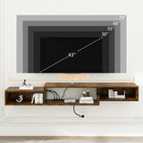 IBUYKE 71" Floating TV Stand Wall Mounted with Power Outlet,Wood Wall Mounted Media Console Shelf,Floating Entertainment Center for Under TV Storage for Living Room Bedroom Office,Rustic Brown WST008H IBUYKE