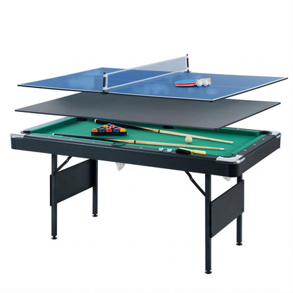 Multi Game Table, Portable Pool Table, Ping Pong & Dining Table Combo, 68.5-inch Foldable Billiard Table for Adults & Kids with Billiard Accessories and Tennis Paddles (3-in-1 Pool Table - Gr - WoodArtSupply