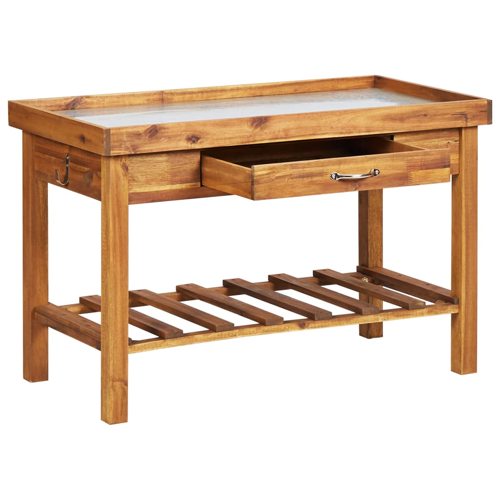 Keketa Garden Work Bench with Zinc Top Solid Acacia Wood for Patio,Bistro,Bar - WoodArtSupply