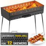 Charcoal Grill for 12 Skewers - Portable Barbecue Camp Grills - Mangal Schaschlik Foldable Metal Mangal - Kebab Shish BBQ for EDC Picnic Outdoor Cooking Camping Hiking NB12 MHH