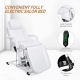 OmySalon Fully Electric Salon Facial Bed Chair, Multi-Purpose Massage Tattoo Lash Waxing Table, Height Backrest Footrest Adjustable, for Beauty Barber Spa (White) OmySalon