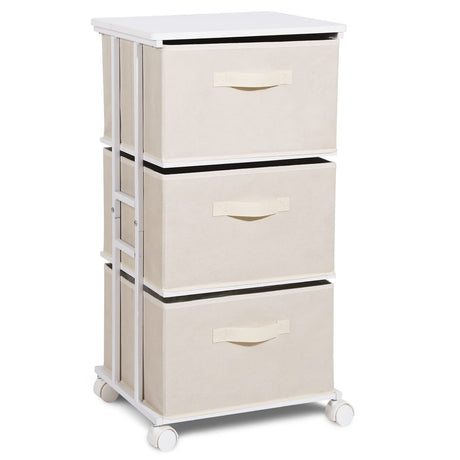 MAX Houser Dresser Tower with 3 Drawers for Bedroom, Fabric Storage Organizer Unit, Chest of Drawers with with WoodTop, Small Vertical Storage for Guest Room, Closet, Entryway, Nursery(Beige) MAX Houser
