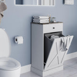 Bocarali Tilt Out Trash Cabinet, 10 Gallon Wood Free Standing Laundry Sorter Trash Can with Drawer, Kitchen Garbage Can Recycling Bin Cabinet for Living Room Bathroom, White Bocarali